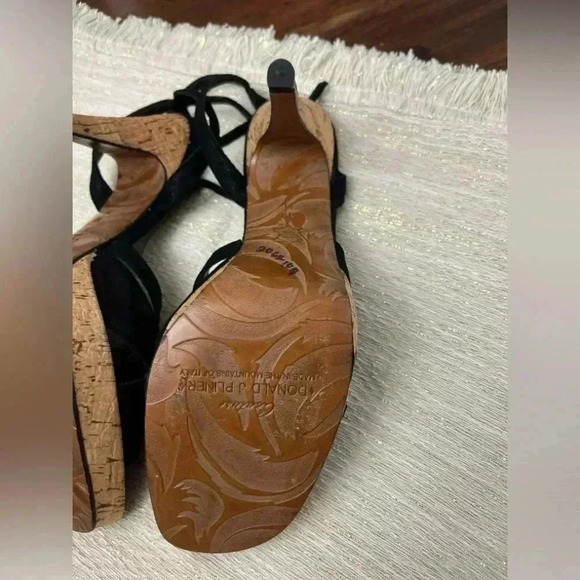 Donald J Pilner Couture Calia Heels Size 10 Black Made In Italy Cork Leather - Picture 6 of 11